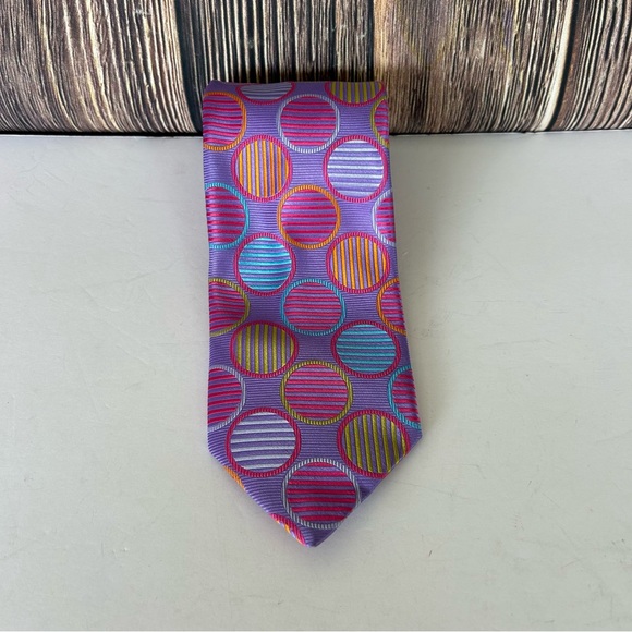Robert Talbott Purple Tie with Multicolor Circles - Picture 1 of 9